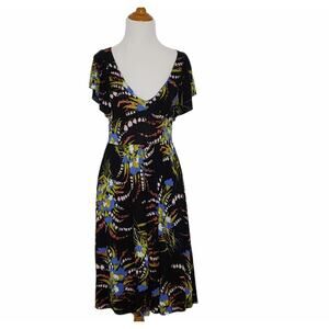 Anthropologie Mermaid Black Floral Flutter Sleeve Dress XS